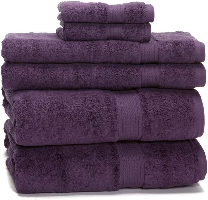 ExceptionalSheets 900 GSM 100% Cotton 6-Piece Towel Set - Premium Hotel Quality Towel Sets - Heavy Weight & Absorbent - 2 Bath Towels 30" x 55", 2 Hand Towels 20" x 30", 2 Washcloths 13" x 13" Plum