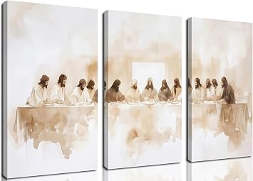 Jesus Last Supper Wall Art Set of 3 Christian Wall Art Canvas Print Religious Painting Wall Decor Pictures Home Decor for Living Room Dining Room 16x24 inch Framed
