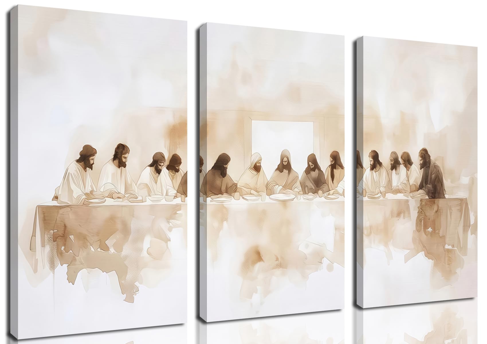 Jesus Last Supper Wall Art Set of 3 Christian Wall Art Canvas Print Religious Painting Wall Decor Pictures Home Decor for Living Room Dining Room 12x16 inch Framed