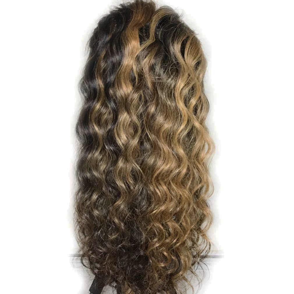 Ombre Brown Highlight 13x4 HD Transparent Lace Front Wigs #1B/27 Human Hair Pre Plucked Glueless Wigs 150% Density Natural Wave Human Hair Body Wave Wigs For Black Women (#1B/27, 14 Inches)