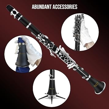 Soulmate Clarinet for Beginner Student Adults 17 Keys Bb Clarinet Set with 2 Barrels Hard Case 10 Reeds and Cleaning Kit, Professional Black