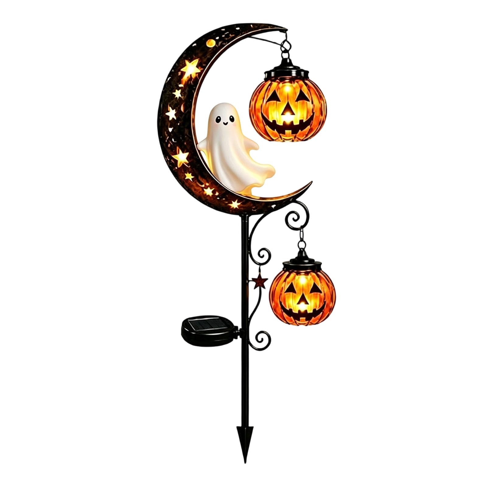 Tyhijuk C Solar Halloween Black Ats & Pumpkin Moon-Garden Stake Light, Halloween Witch Auldron Garden Light, Decorations Outdoor Stake Decor For Yard Pathway Patio