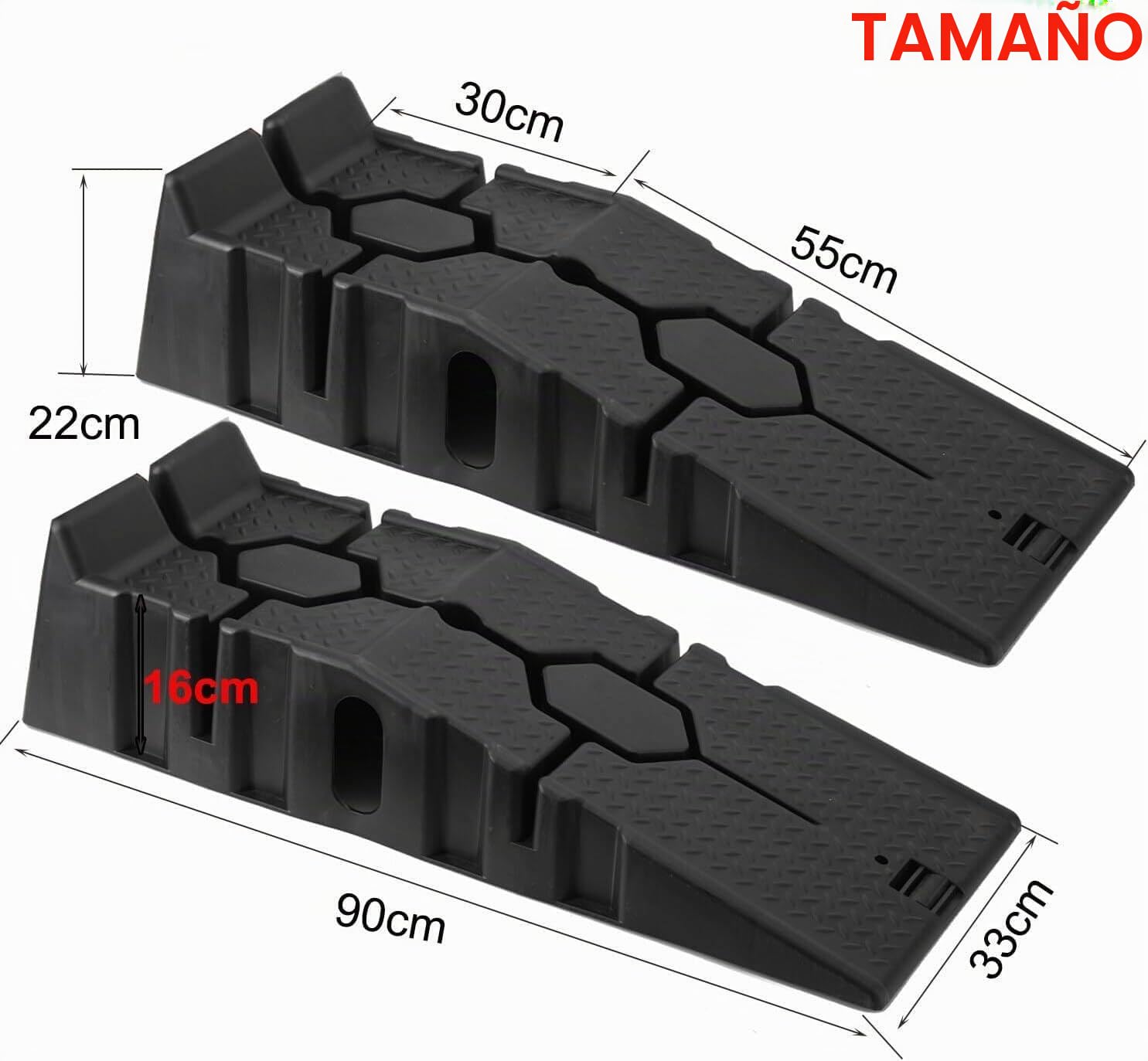 Rampa de Carga Plástica, Juego de 2 Rampas Acceso Extra Planas, 90x33x22cm, 2-3 Toneladas