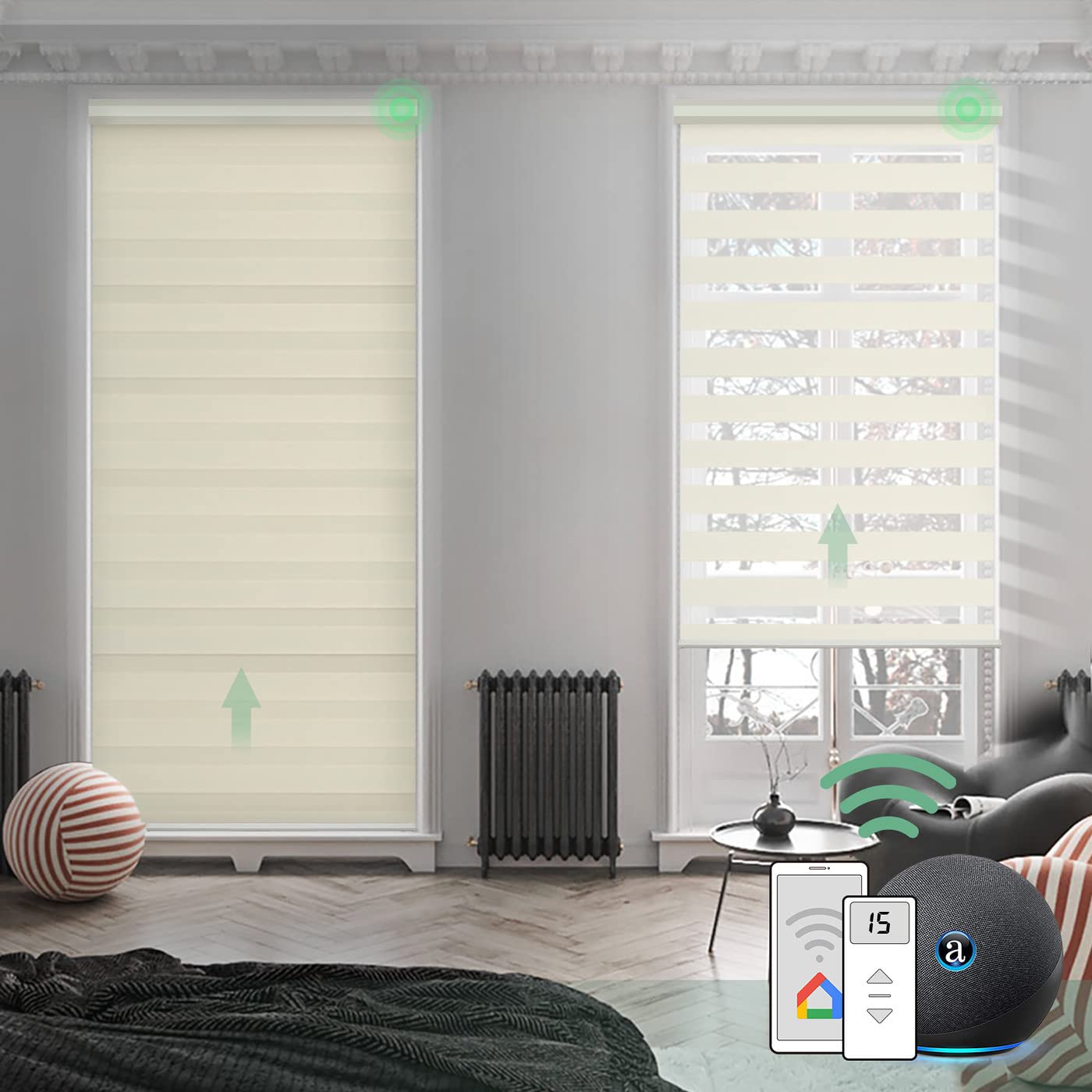 Amazon｜Yoolax 電動 調光ロールスクリーン 調光ブラインド ゼブラ調 2