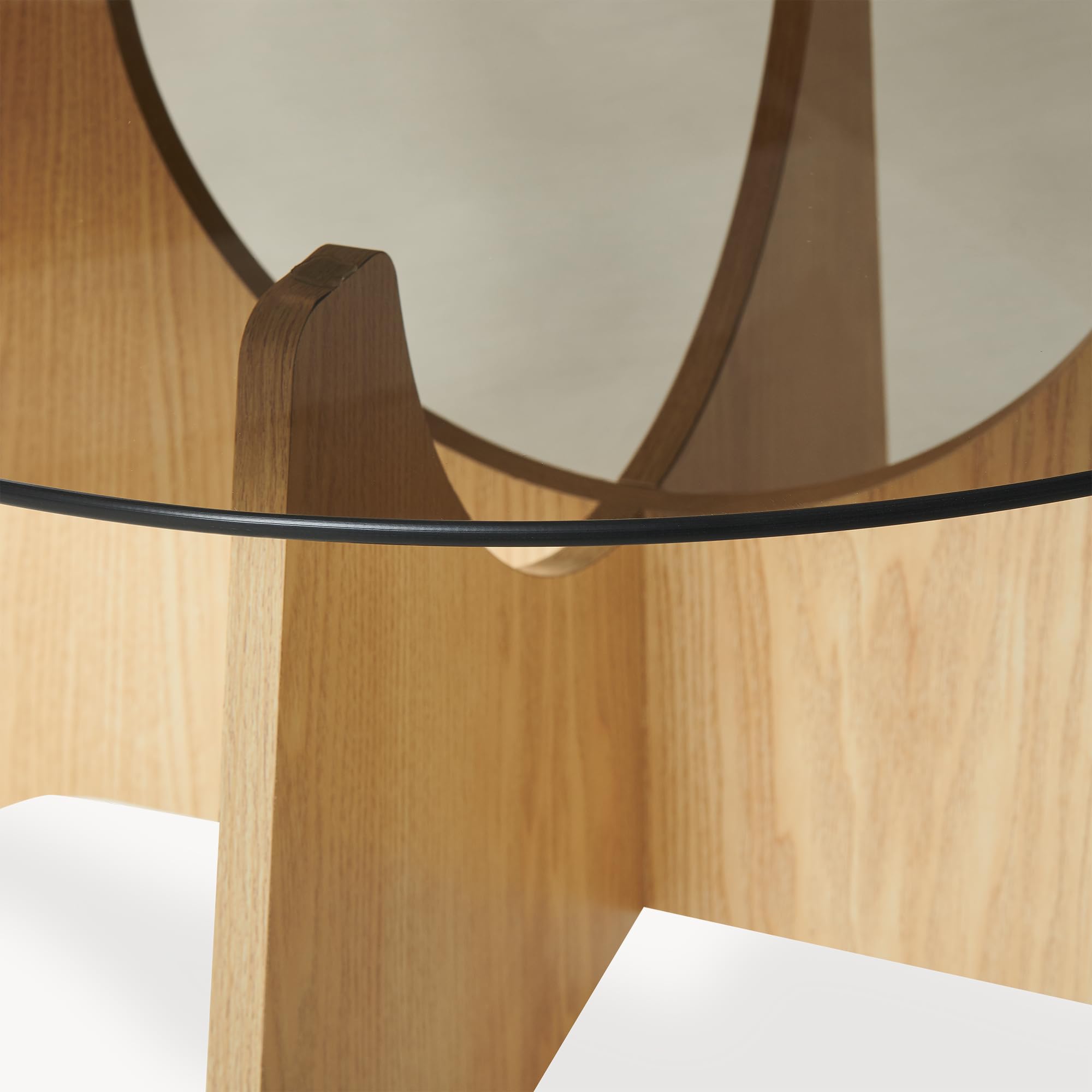[en.casa] Tavolino da Salotto con Piano Rotondo in Vetro Fumé Temperato Tavolo Basso Centrale da Caffè Ø70 x 35 cm per Soggiorno Living Studio - Effetto Rovere/Grigio Fumo