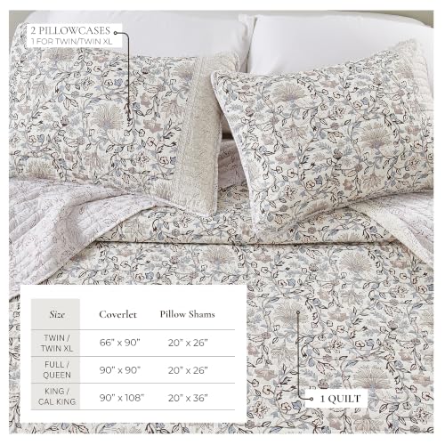 Great Bay Home Floral Quilt Set - 3-Piece King/California King Size Neutral Bedding Set - Lightweight, All-Season, Reversible Bedspread (Neutral Vines) by Great Bay Home - Used condition - Image 3