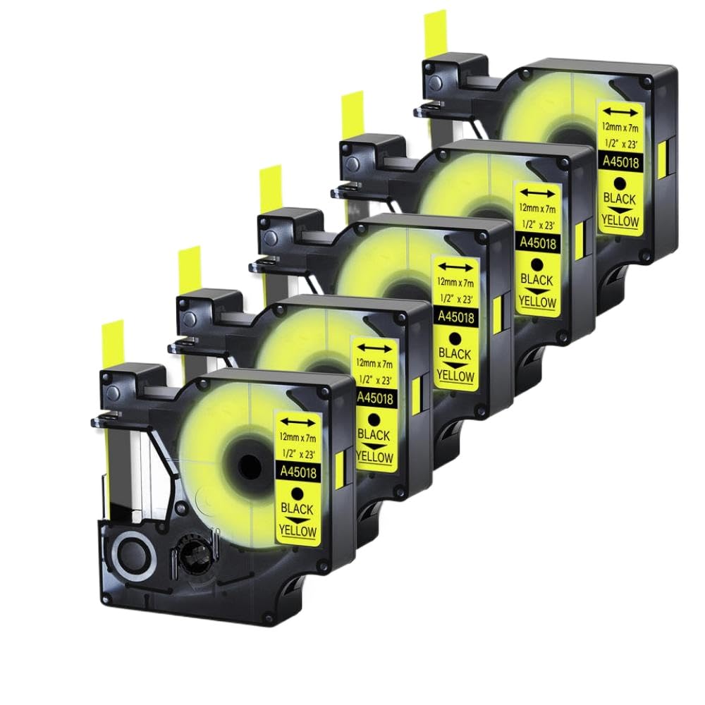 Green Cycle Confezione da 5 etichette nere su gialle da 12/19 mm compatibili con la stampante LabelManager100