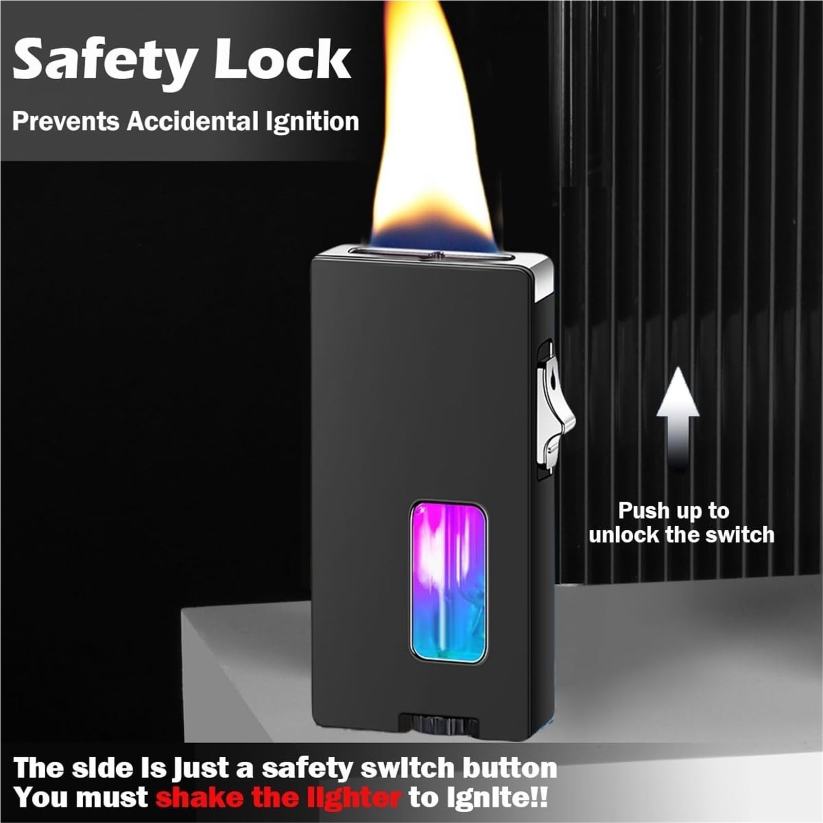 Allume-feu extra large, gaz butane, secouer pour allumer, verrouillage de sécurité, fenêtre de visualisation, facile à transporter, idéal pour les cadeaux, hommes et femmes, idéal pour le camping et