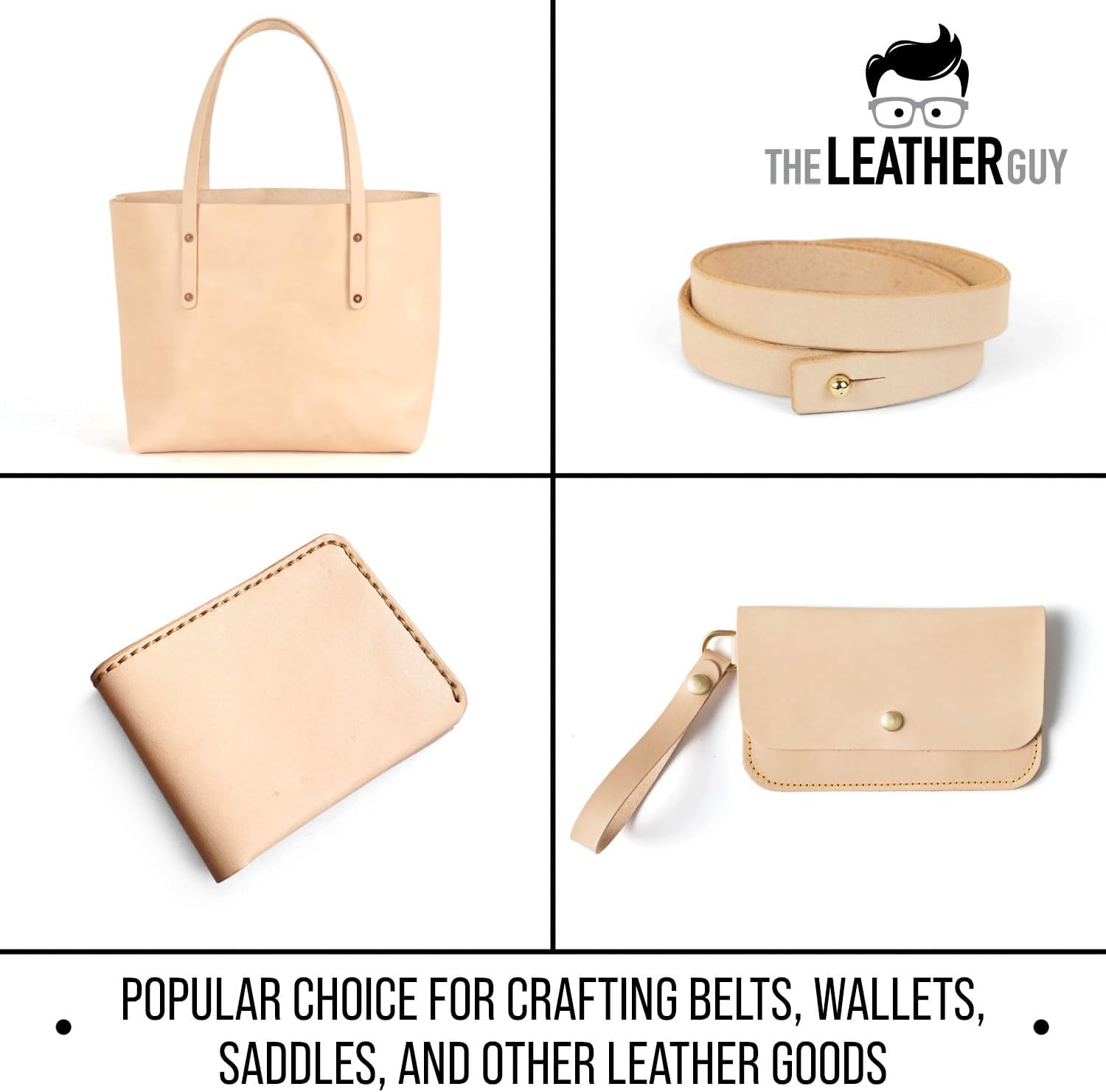 The Leather Guy - Vegetable Tanned Cowhide Leather for Leatherworking and Tooling, Pre-Cut 12x12 Inches, Natural Color for Easy Dyeing, 9-10 oz Thickness (3.6-4mm)