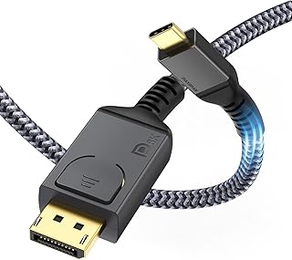 Maxonar Upgraded USB C to DisplayPort 1.4 8K Cable with Latches 6FT, Thunderbolt 4/3 /USB4 to DP Support 8K 60Hz / 4K 144Hz 32.4Gbps HBR3 Alt Mode Adapter for Mac Studio, MacBook Pro, XPS- Grey