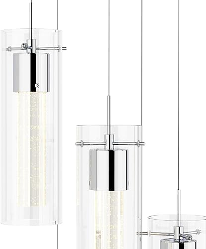 Miniatura 6 de Alice - Lámpara de techo colgante de 5 luces, LED integrado y cristal de burbujas, para isla de cocina, pasillo, entrada, pasarela, comedor,