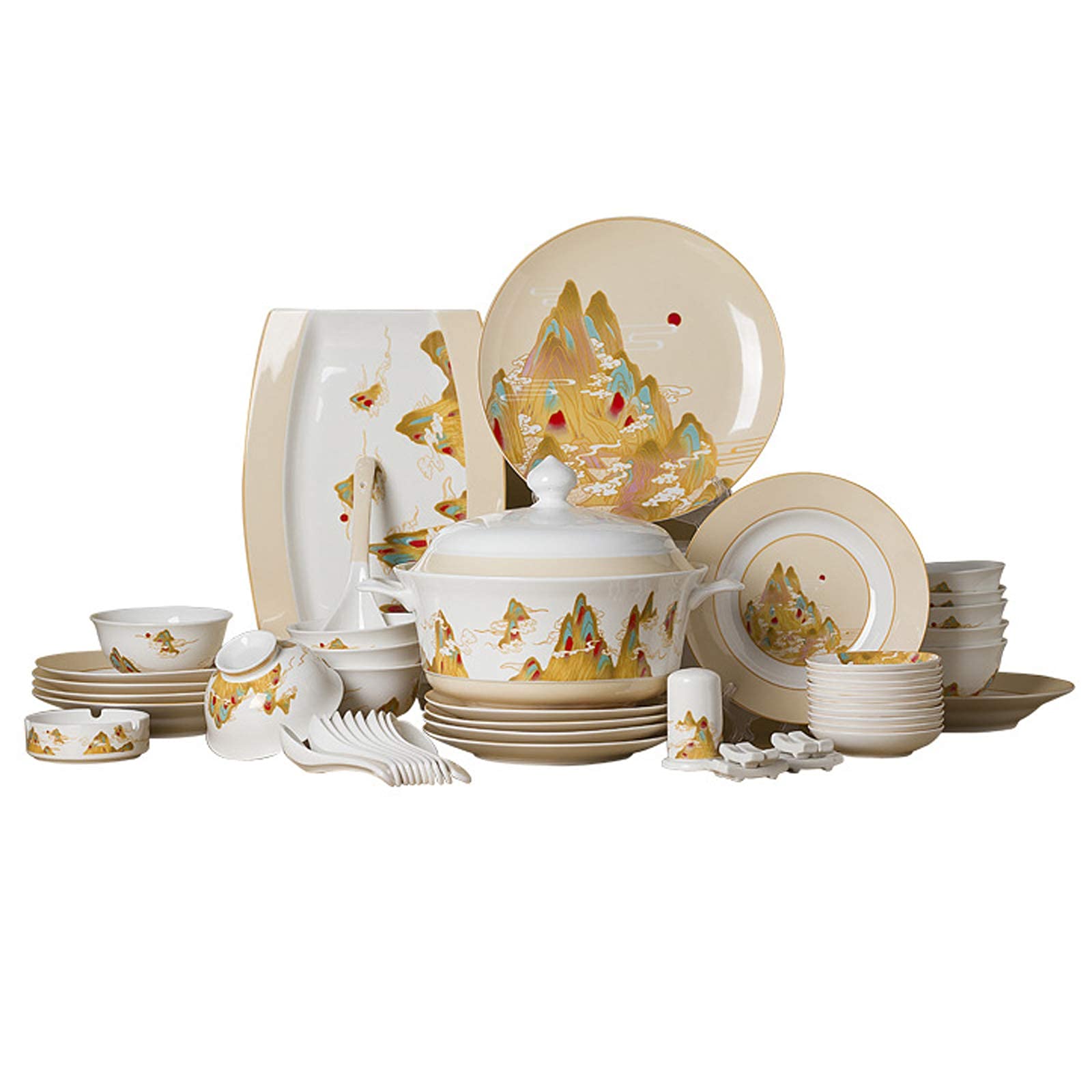 Service de Table en Porcelaine Anglaise, 46 pièces, Assiettes, Bols et Plats en céramique, Coffret Cadeau | Bols à céréales et Assiettes à Steak en Porcelaine, idéal pour Un mariag