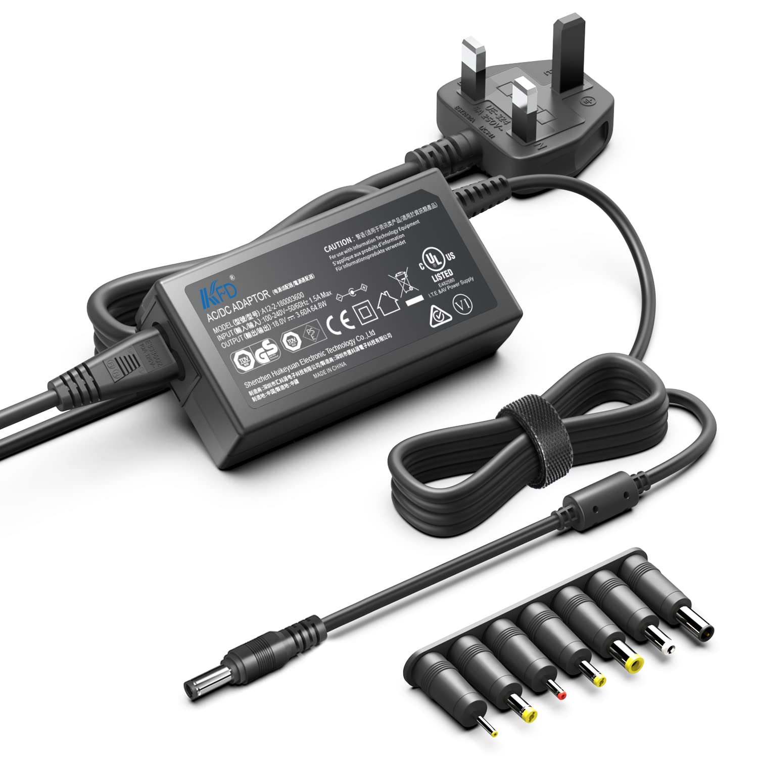 Universal 18V Switching Power Supply Adapter DC Connector 5.5*5.5mm with 7 Tips for Brady BMP50 BMP51 BMP53 BMP41 BMP61 BMP71 Label Printer, Altec Lansing RockBox XL, Superstar Monster Blaster Charger