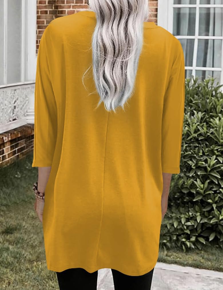Poetsky Womens 3/4 Sleeve Tunics or Tops to Wear with Leggings Long Shirts Blouses with Pockets S-3XL - Image 2
