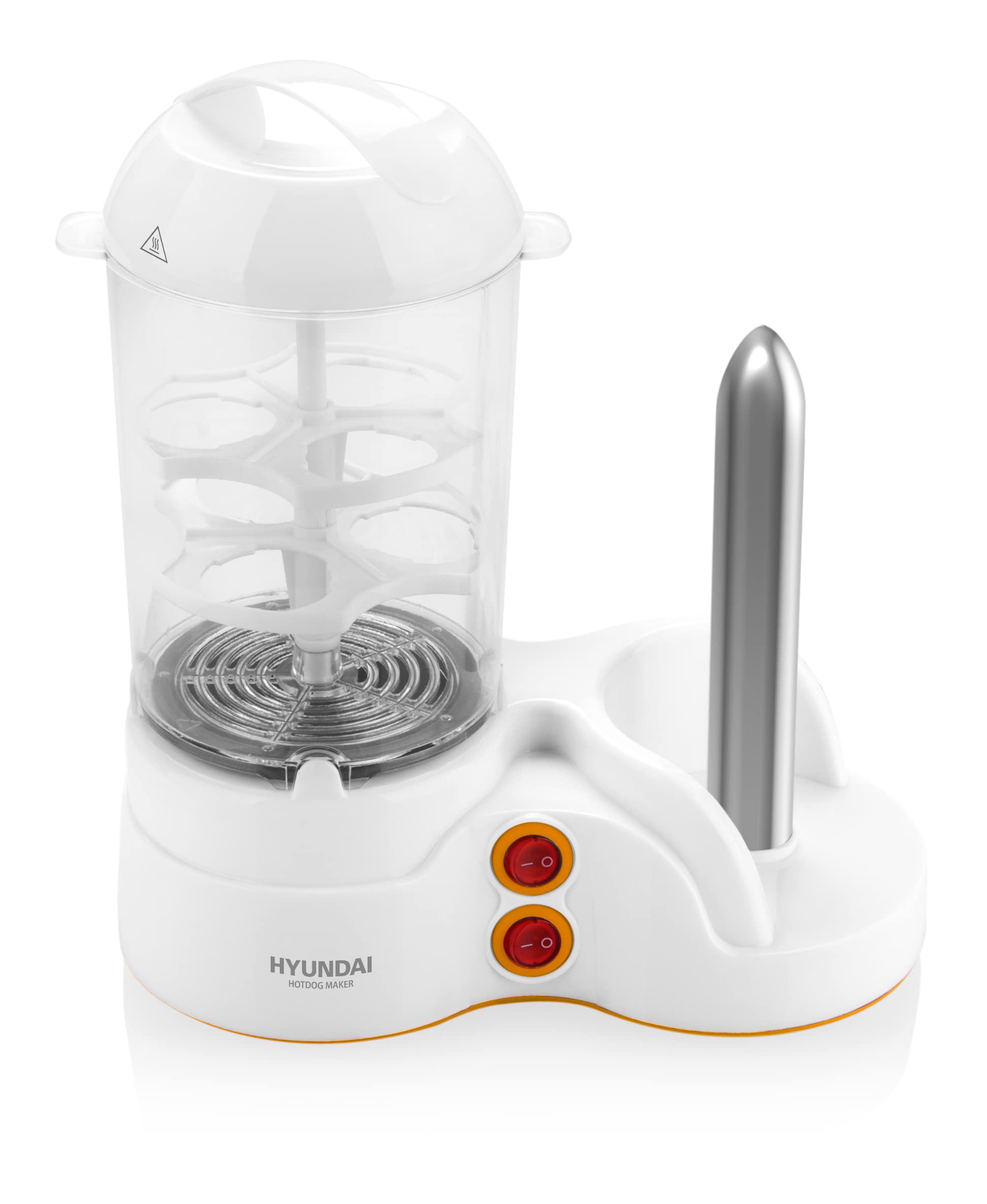 HYUNDAI Hot-Dog-Maker HDM 110 I 1-12 Würstchen I 1-6 Eier I Maiskolben kompatibel I Dorn zum erhitzen von Brötchen I Kleiner Helfer für Wiener, Eier und Mais