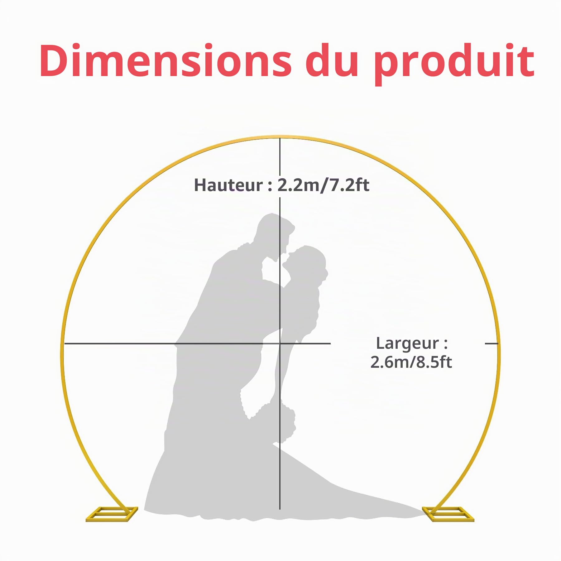 Toile de Fond Ronde dorée de 2.2m avec Cadre pour Arche de Ballons, Grande Arche de Mariage pour Anniversaire, fête d'anniversaire, Saint-Valentin, cérémonie, décorations de Mariage, Tubes