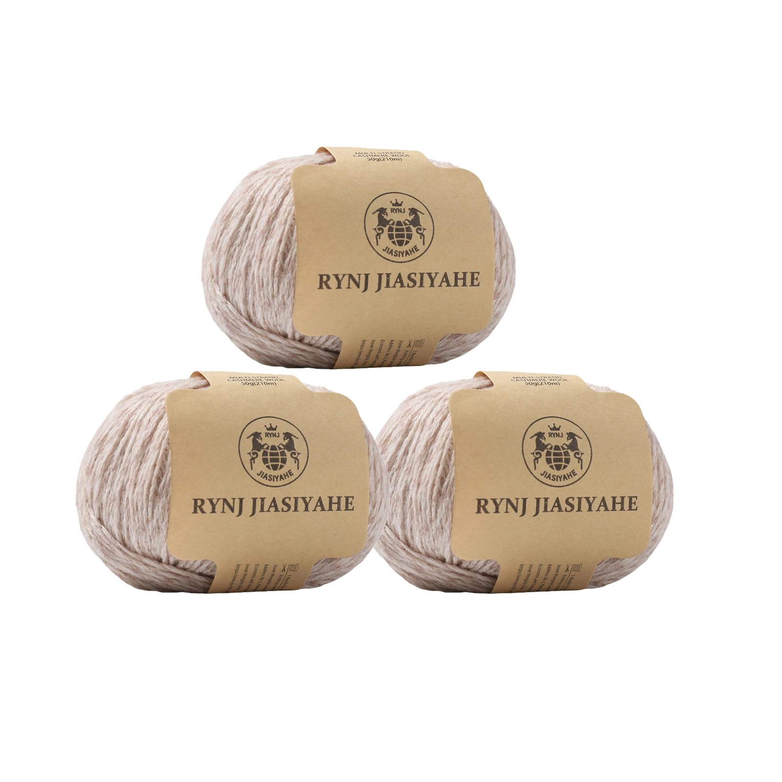 RYNJ JIASIYAHE Wool Yarn Inner Mongolian Cashmere Blend Yarn, Cashmere Yarn for Crocheting, 6-Ply Warm Soft Luxurious Hand Knitting Yarn (Beige khaki floral,3 Packs)