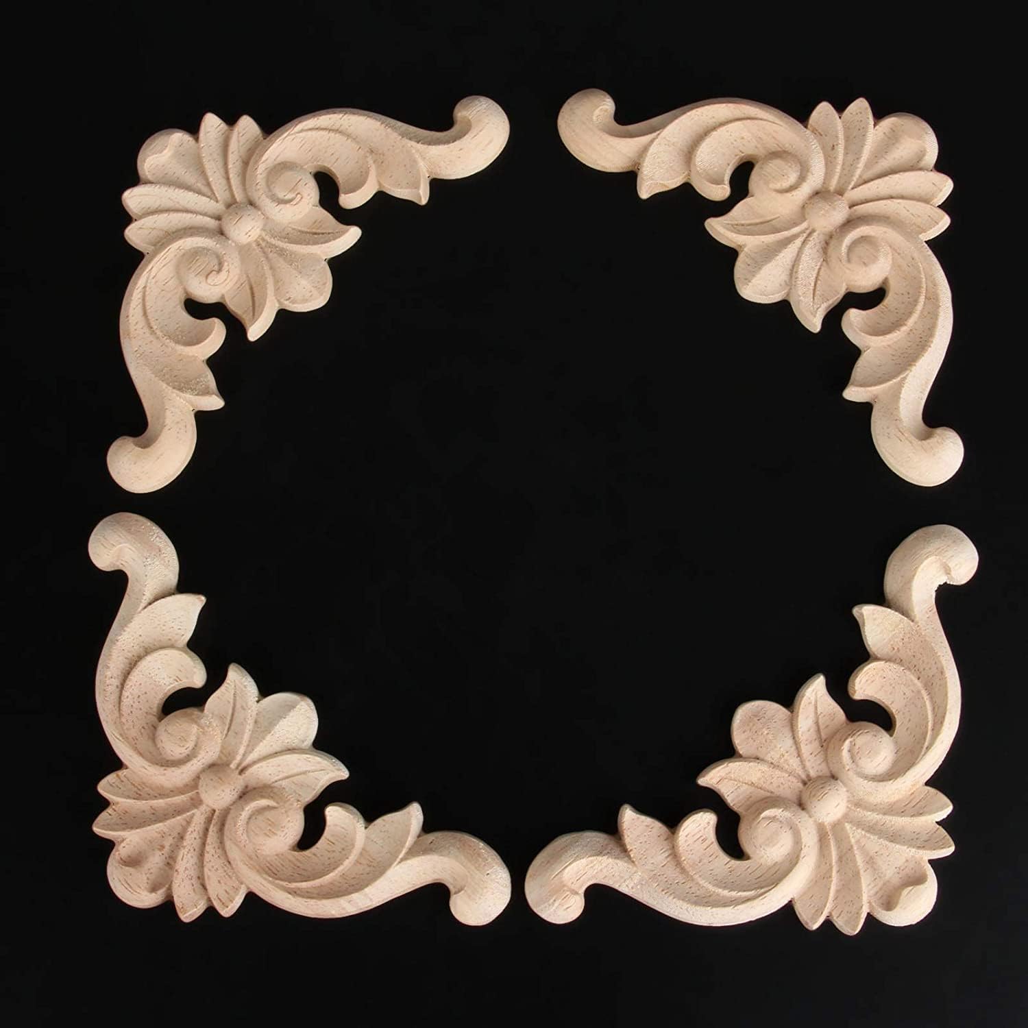 4Pcs Wood Carved Onlay Appliques, Unpainted Wooden Corner Carving Decals - Image 5
