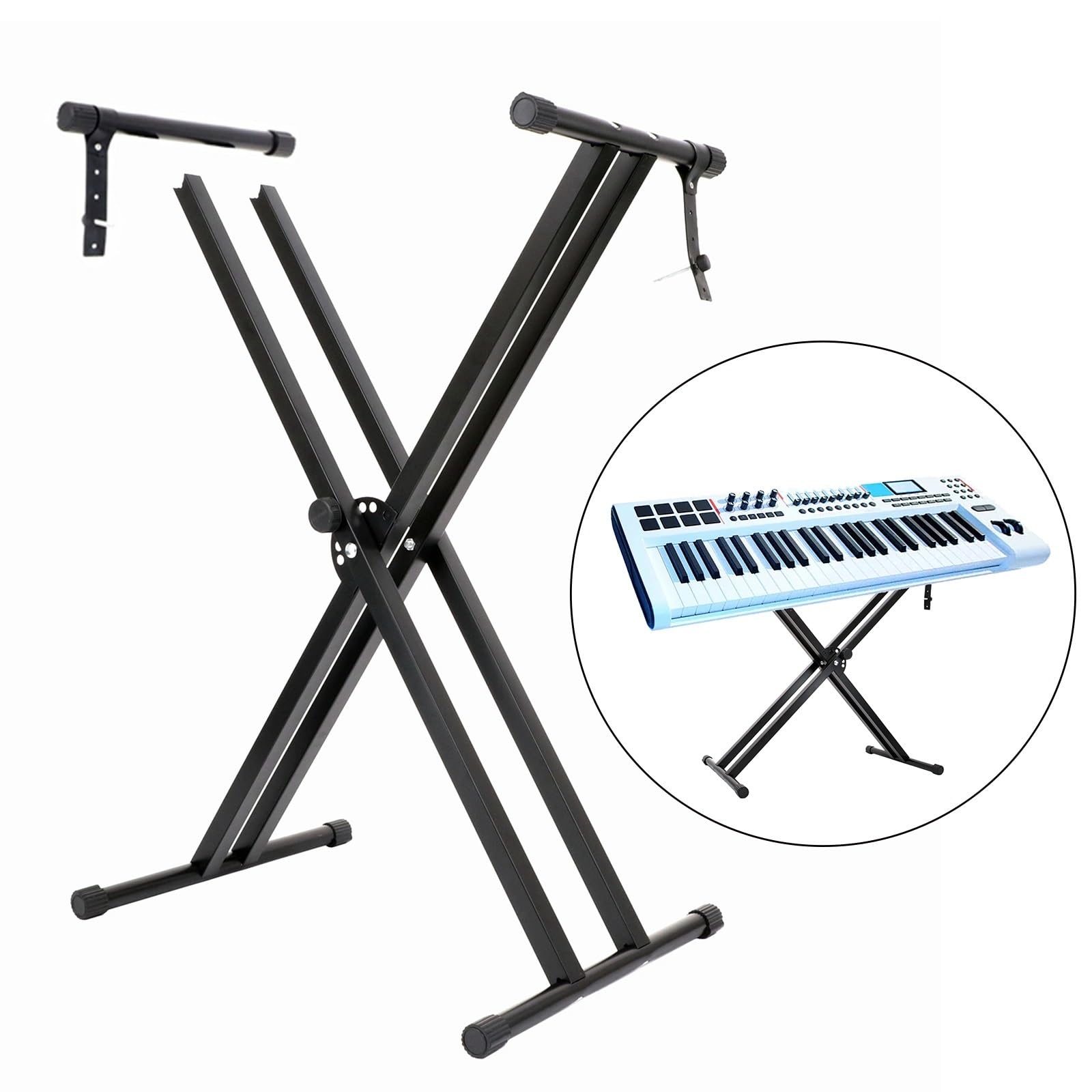 Soporte Piano Soporte portátil for órgano electrónico con ancho ajustable, soporte de piano doble tubo desmontable, en forma X
