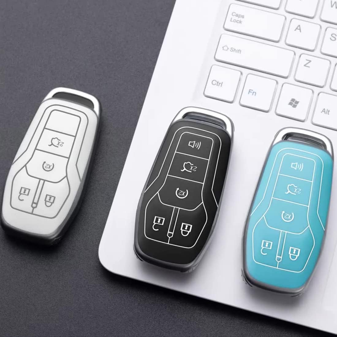 Premium Soft TPU Key Fob Case Cover Shell Fit for Ford Fusion F-150 Edge Explorer Mustang Lincoln MKZ MKC 5 Buttons