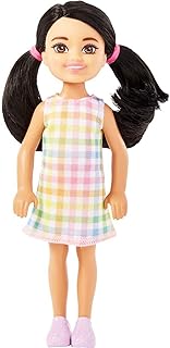 Barbie Chelsea Doll, Small Doll with Black Hair in Pigtails & Brown Eyes Wearing Removable Plaid Dress & Pink Shoes