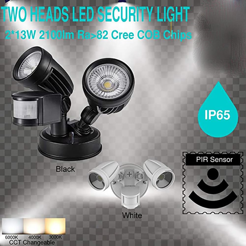 Naświetlacze LED, Reflektor LED Twin PIR z czujnikiem bezpieczeństwa 3000 lm Zewnętrzny reflektor IP65 Para Kinkiet Patio