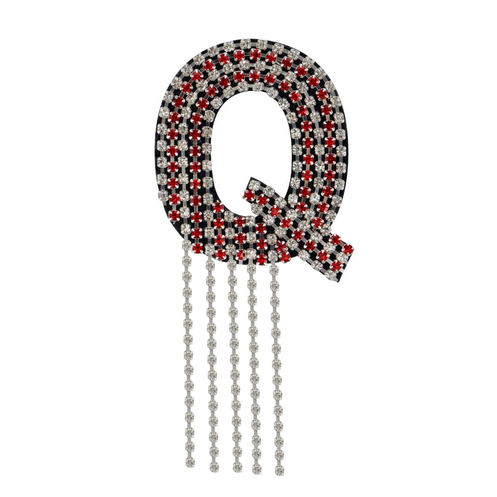 Rhinestone Sew On Patch A-Z Crystal Bead Rhinestone Letter Patch Fringe Alphabet Applique English Letter for DIY Craft Supplies 2pieces (Red Q 2pieces)