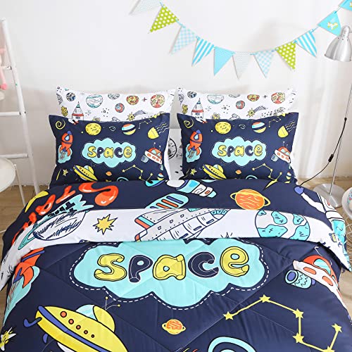 Yasida 7 Piece Kid Comforter Set Queen Size, Outer Space Bedding Set For Teen Boys, Astronauts Queen Bed Sheets And Comforter Set, Universe Theme Soft Fade Resistant Microfiber Bedding For All Season #TOP3