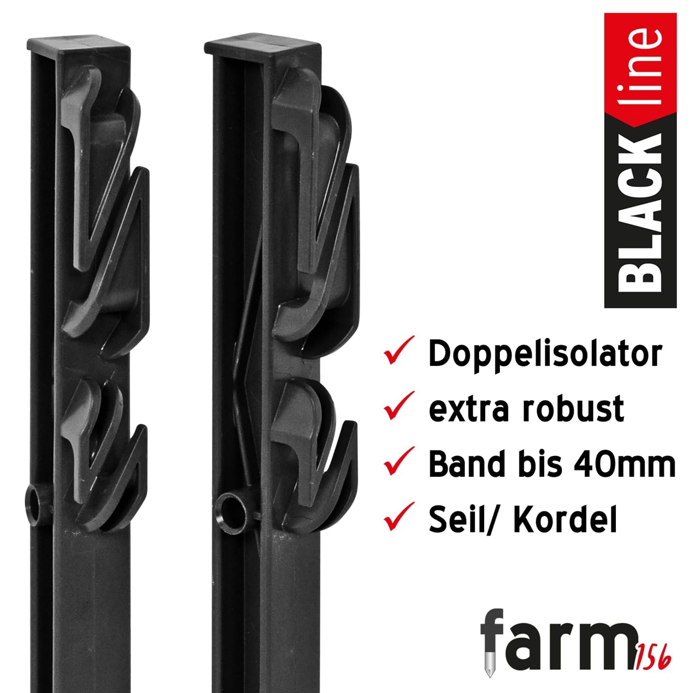 VOSS.farming 40x Weidezaunpfähle Kunststoff 156cm schwarz 11 Ösen Weidezaunpfahl Kunststoffpfahl Weidezaun Aufstellpfahl Doppeltritt Pferde Ponys