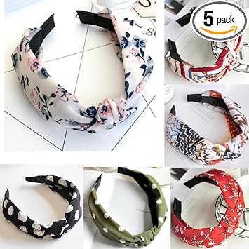 krezy Hair Jewellery Plastic and Fabric Multi-Colour Hair Bands Head Bands for Girls and Women Pack of 5 Pcs