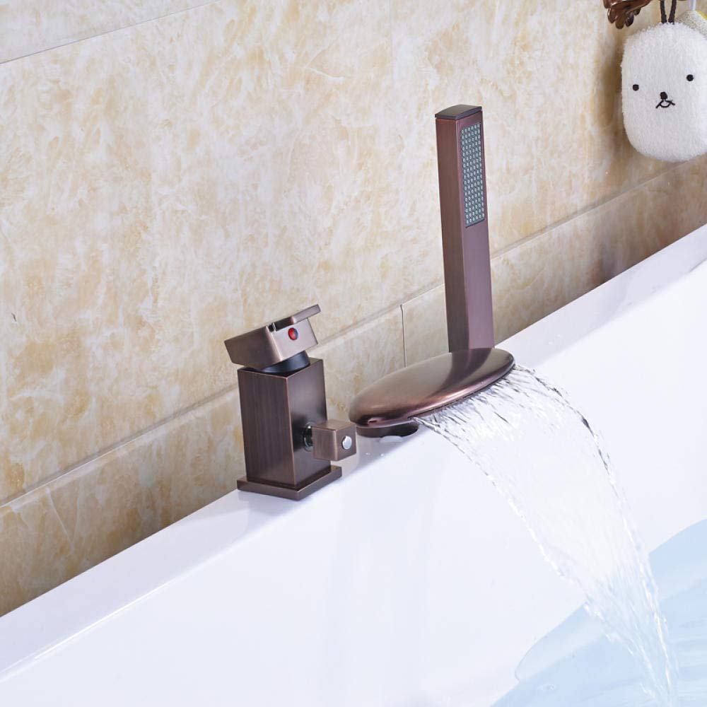Nian Rubinetto per doccia montato sul ponte Beccuccio a cascata Rubinetto per acqua calda e fredda Bronzo lucidato a olio