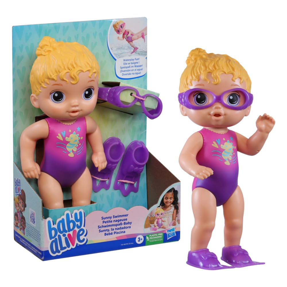 Baby Alive Sunny Swimmer Doll, 10Inch Water Baby Dolls for 3 Year Old