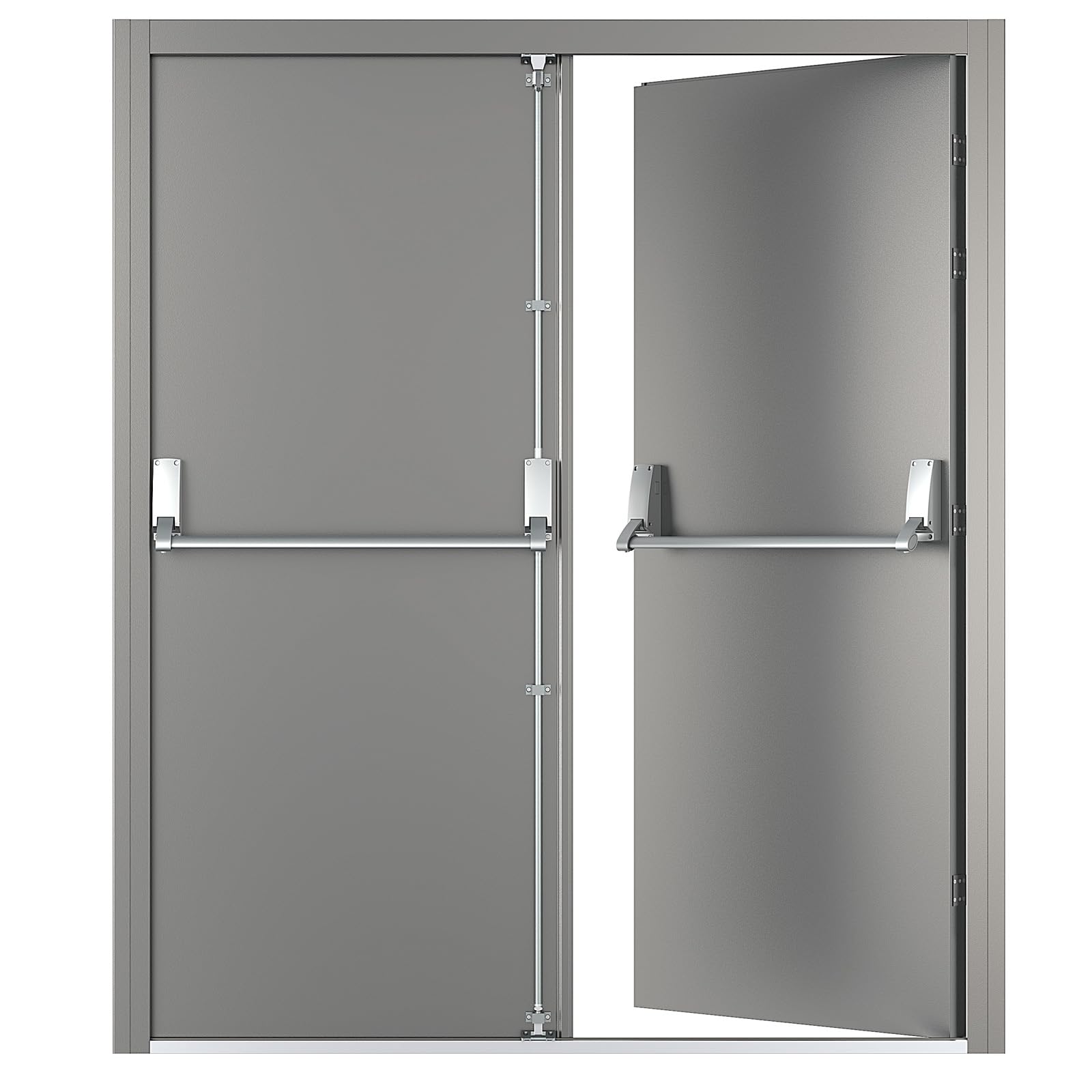VIZ-PRO Quick Mount Fire Exit Door (Double) with Panic Bar, Gray Left Side-Active Leaf Outward