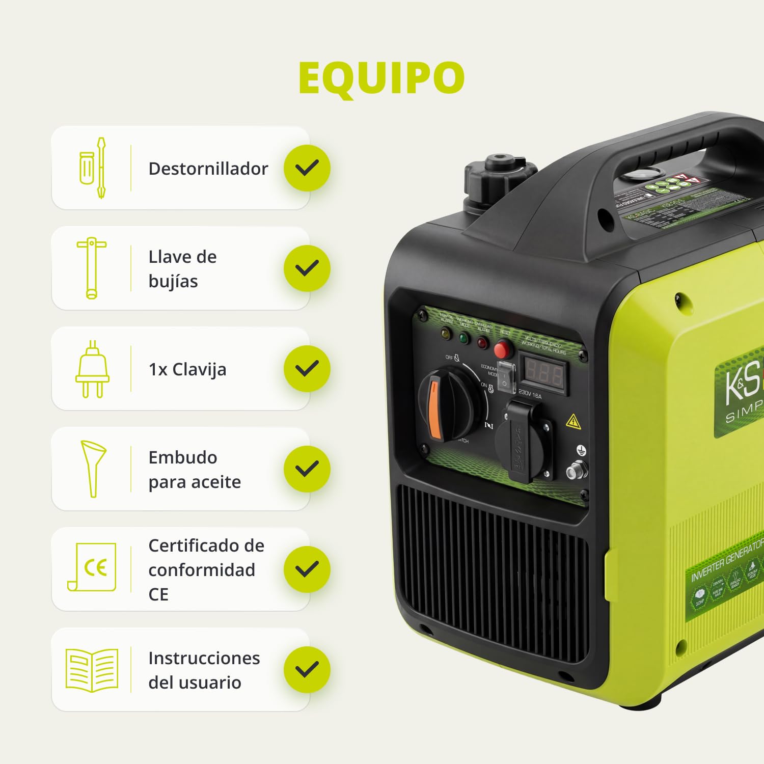 K&S BASIC 20i S Inverter-Generator 2000 W, Notstromaggregat Benzin, Stromaggregat 230V - reiner Sinuswelle, Stromerzeuger mit Eco-Modus, LED-Display, 1,8 kW Nennleistung, tragbar, für Camping, Zuhause
