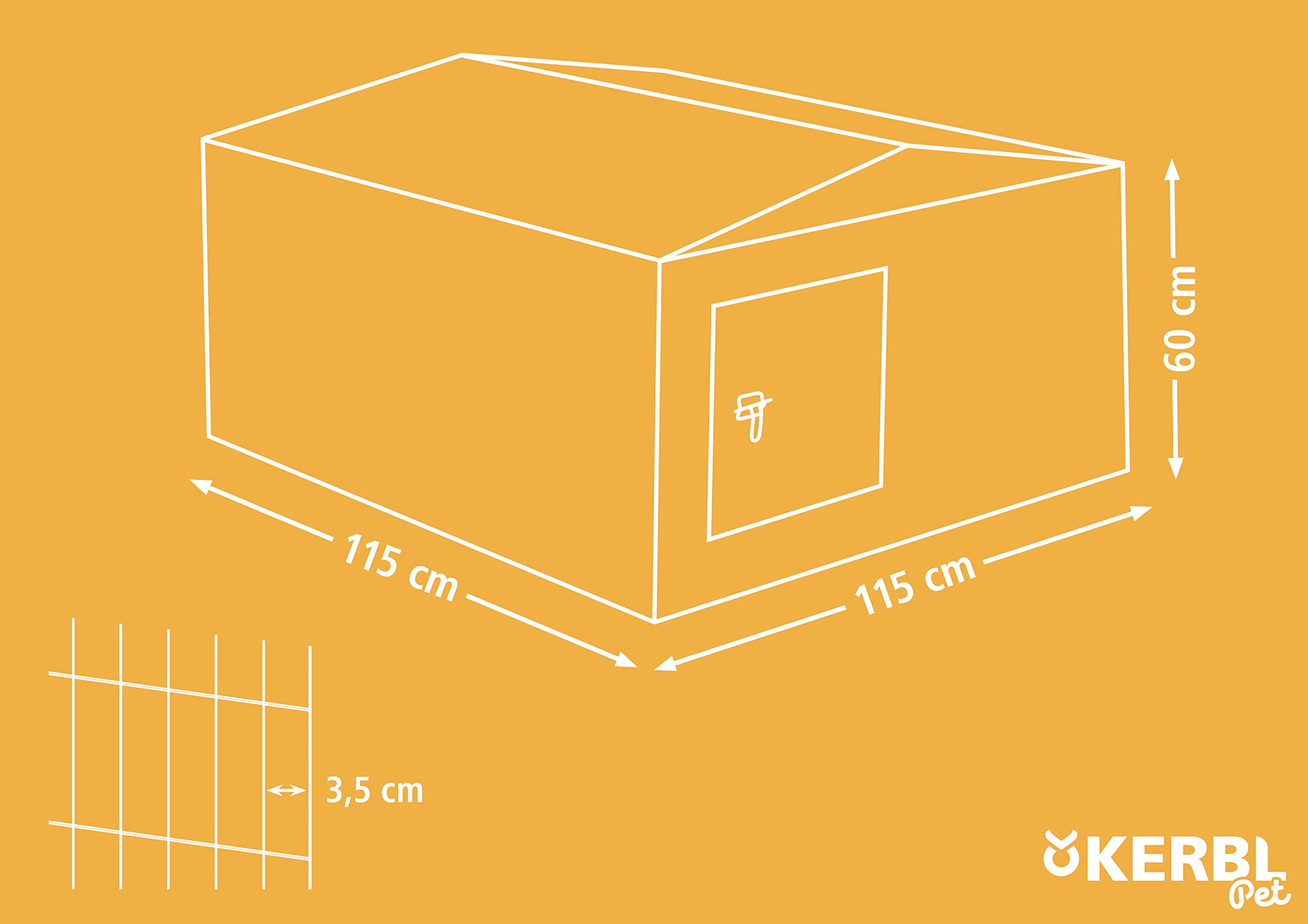 Kerbl 82845 wybieg (wybieg dla dużych królików + zajęcy, wymiary 115 x 115 cm, wysokość 60 cm, odstęp między kratkami 3,5 cm, wylot z dwoma drzwiami)