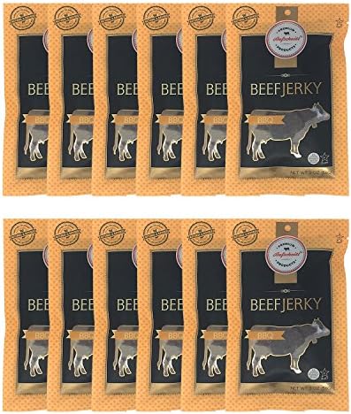 Aufschnitt Beef Jerky - Barbecue - 12 pack (2 oz each) - Kosher, Glatt, Star-K Certification, Gluten Free, All Natural, No Nitrites, Grass Fed Beef