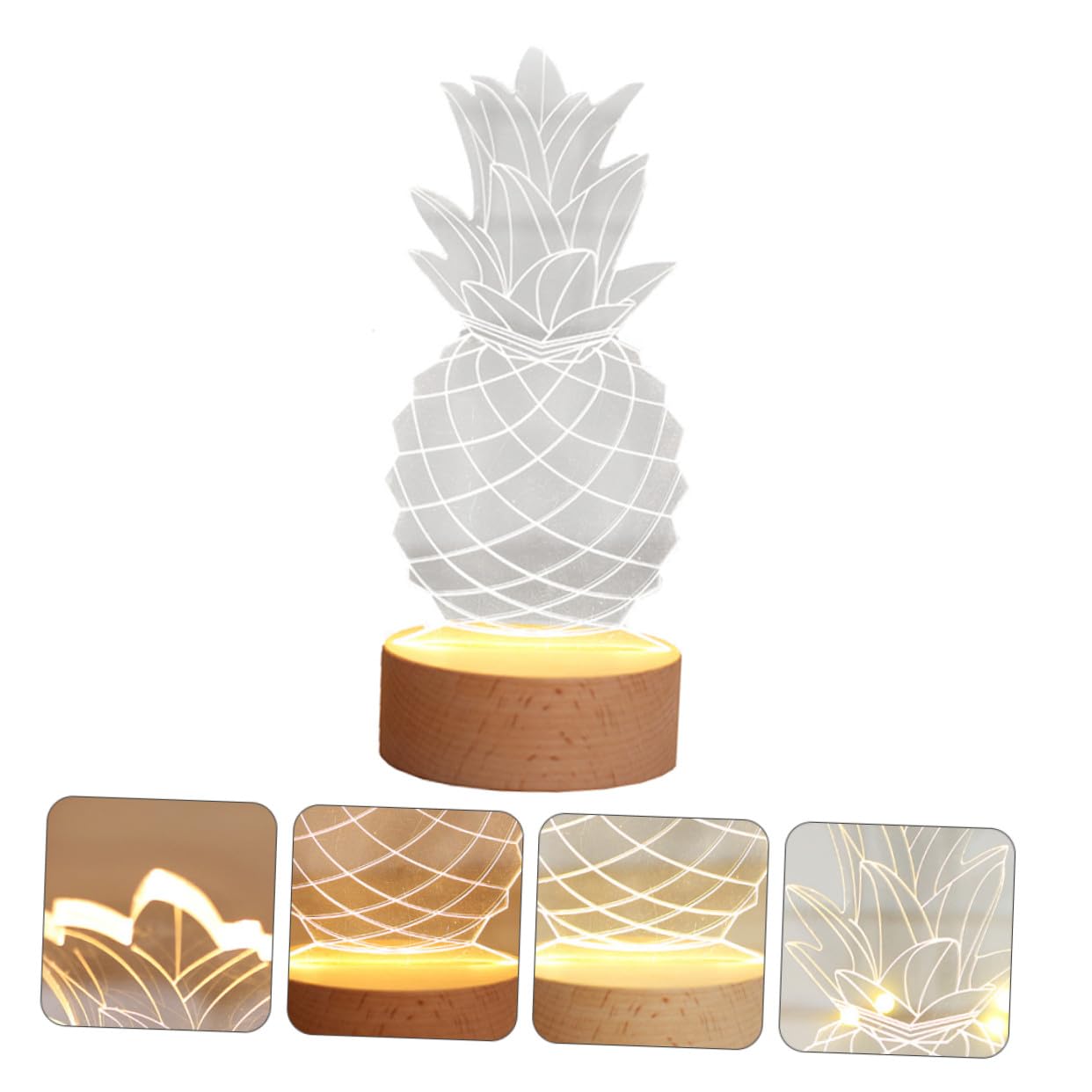 TEHAUX 3 Stck. Kreative Ananas LED Nachttischlampe mit Zartem Design und Langlebigem Material Dekoratives Nachtlicht für Wohnräume Geschenkidee Glattem Holzsockel Batteriebetrieben