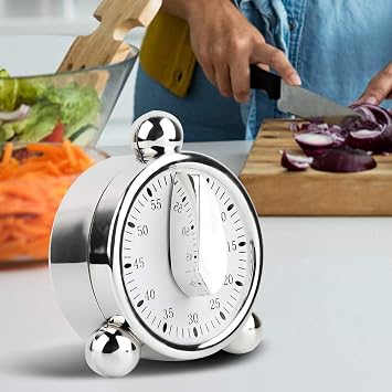 60 Minute Kitchen Timer Mechanical Timer for Cooking Baking Visual Countdown Reminders Alarm Clock Stainless Steel Timer for School Learning Projects and Kitchen