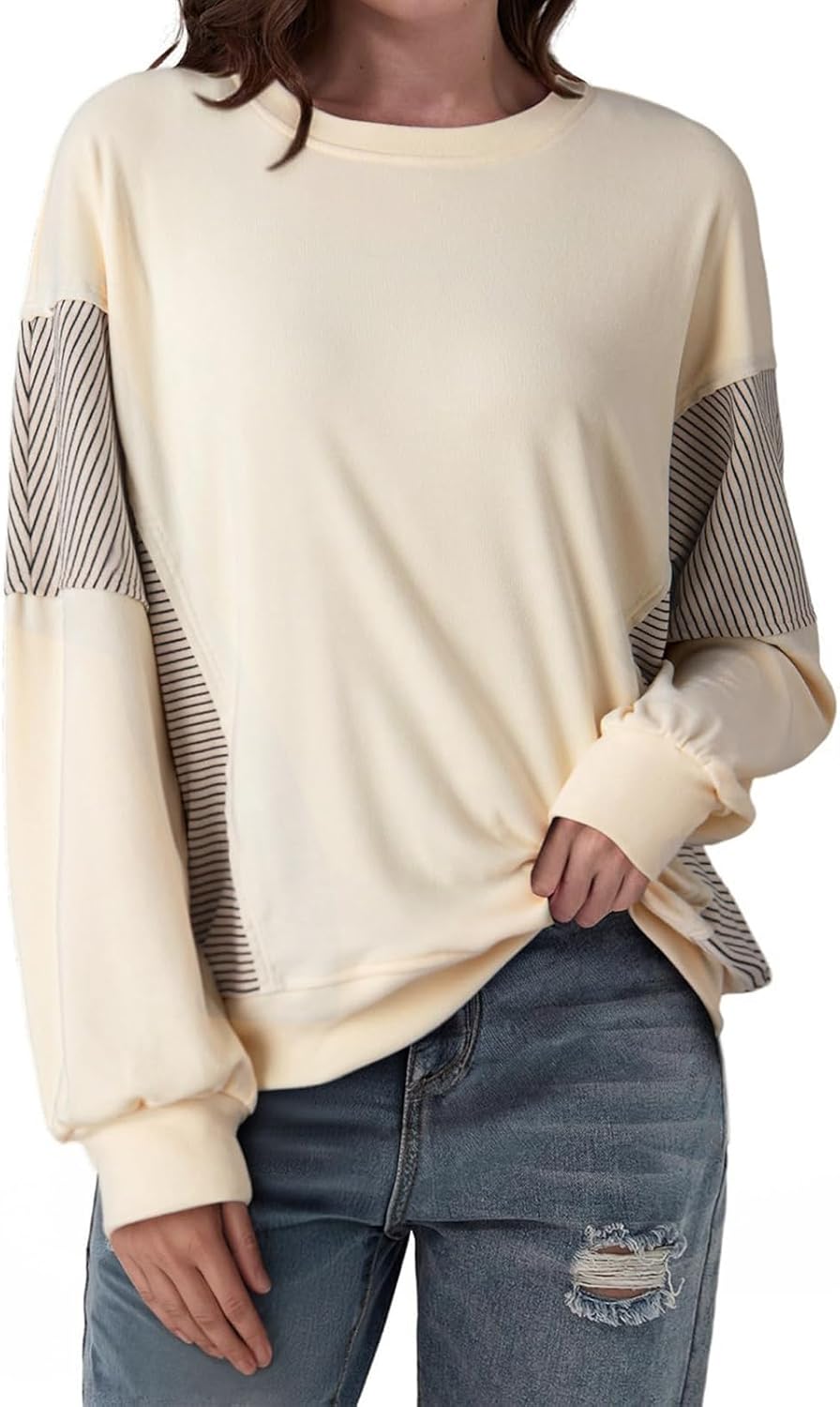 Half Hidden Women's Casual Long Sleeve Drop Shoulder Soft Oversized Pullover Crewneck Sweatshirts