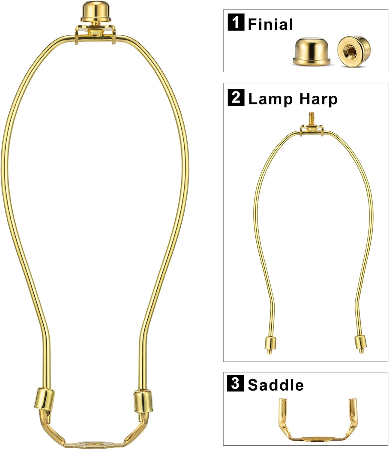 10 Inch Detachable Lamp Shade Harp Holder for Table and Floor Lamps, 2 Set Heavy Duty Lamp Shade Bracket with 3/8 Standard Saddle and Lamp Finial, Polished Brass image 2