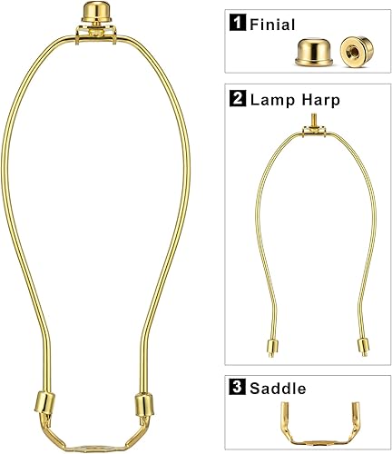 Miniatura 23 de Arpa de lámpara de latón de 8 pulgadas, 2 juegos, soporte de sombra desmontable para lámparas de mesa y pie, soporte resistente con sillín y remate