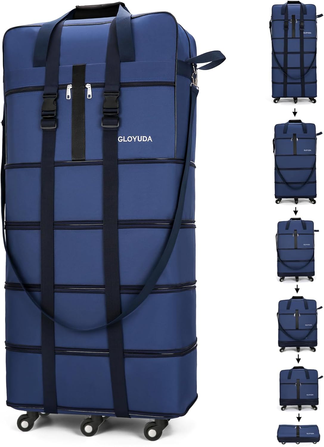 130L Expandable Luggage, 43 Inch Suitcase with Wheels, Collapsible Luggage with Wheels, Rolling Duffle Bag with Wheels, Foldable Suitcase with a Handle Wrap Shoe Bag Shoulder Strap (Blue)
