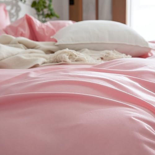 Miniatura 9 de Funda de edredón rosa tamaño King, 100% microfibra lavada, diseño sólido, funda de edredón lisa, funda de edredón prelavada suave, con cierre de