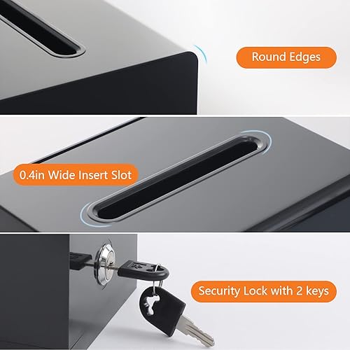 Miniatura 4 de KYODOLED Caja de donación negra con cerradura, urna con soporte para letreros, caja de sugerencias para votar, caja de rifas, tarro de puntas de 6.2
