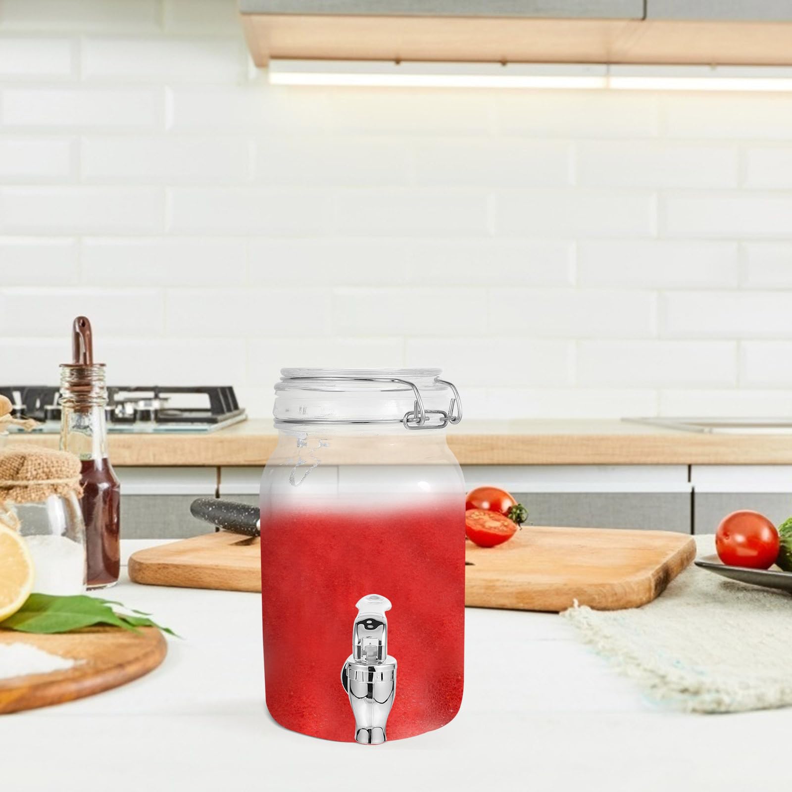 Cabilock Getränkespender aus Glas 1,5l mit Zapfhahn und Dicht Schließendem Verschlussdeckel für Hausgemachte Getränke und Saftaufbewahrung