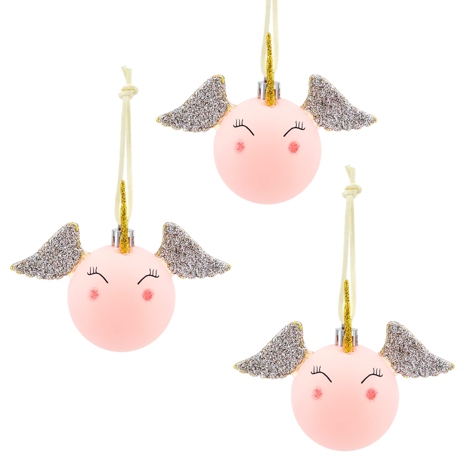 Fassory Pink 3 Pcs Unicorn Christmas Baubles, Christmas Ornament Hanging Tree Decorations, Xmas Tree Pendants