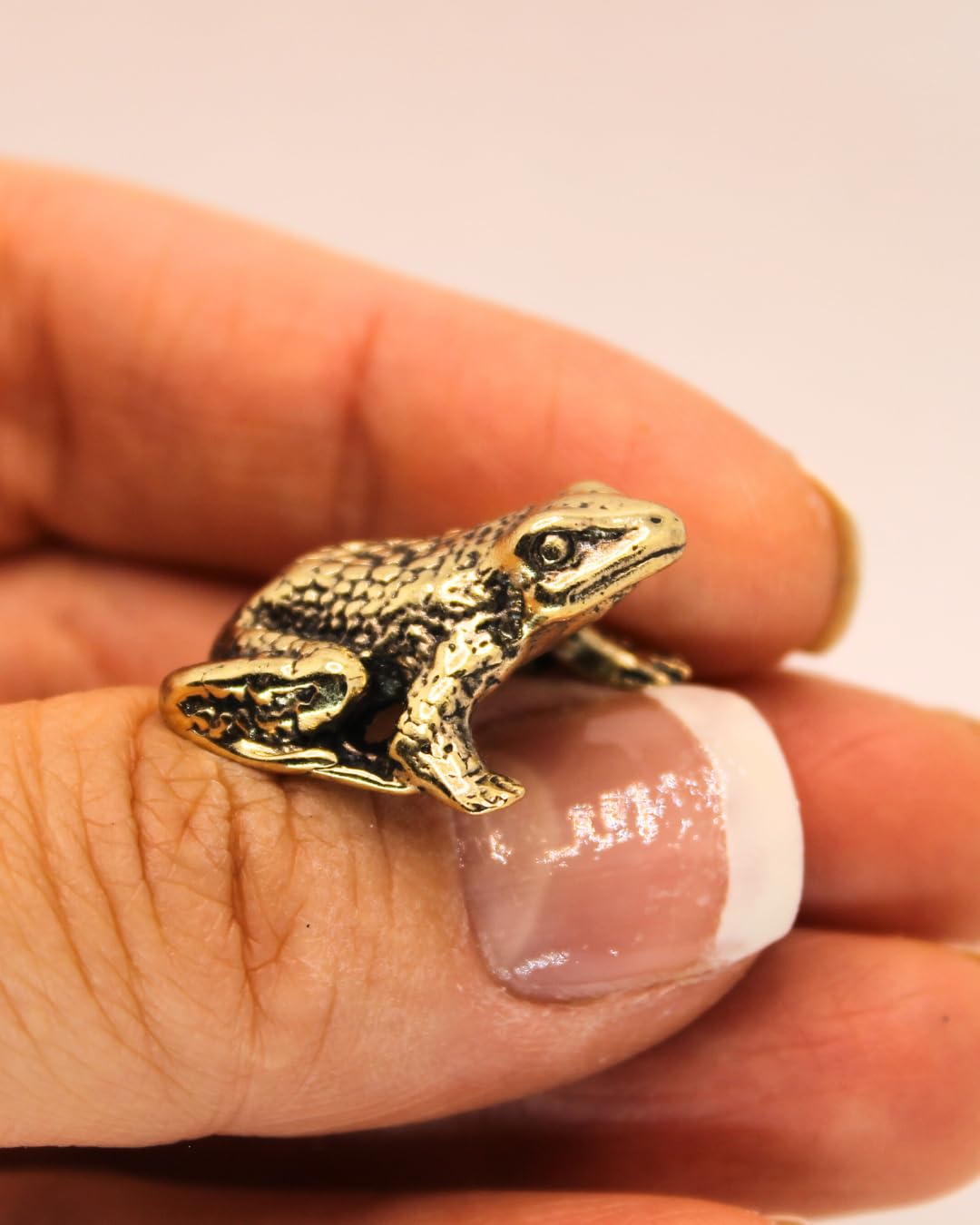 Frog Figurine Solid Brass Tiny Collectible Handmade Animal Sculpture Miniature