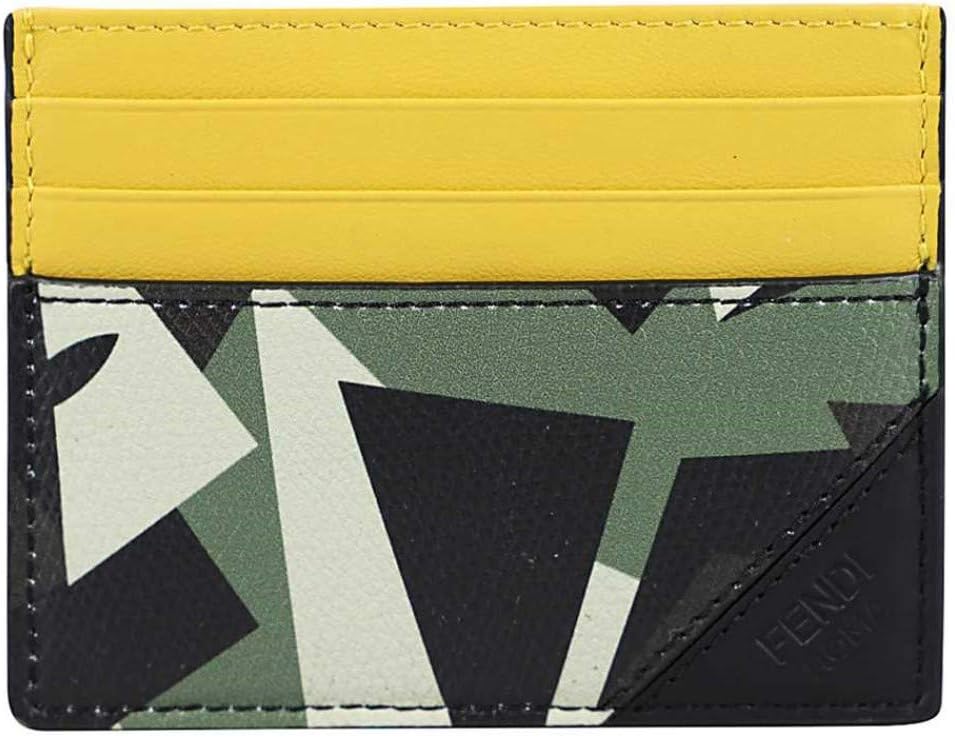 FENDI Camouflage Bugs Print Calf Leather Military Green Card Case 7M0164 : Clothing, Shoes & Jewelry