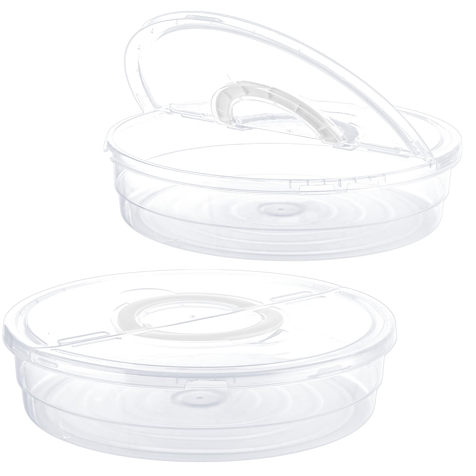 VIDETOL 2 Pcs Plastic Clear Cake Pizza Storage Box, 30x8.5cm Cupcake Dessert Storage Case Boxes, Round Food Storage Container with Lid and Handle for Cupcakes, Cookies, Tortilla Wrap and Cheesecakes