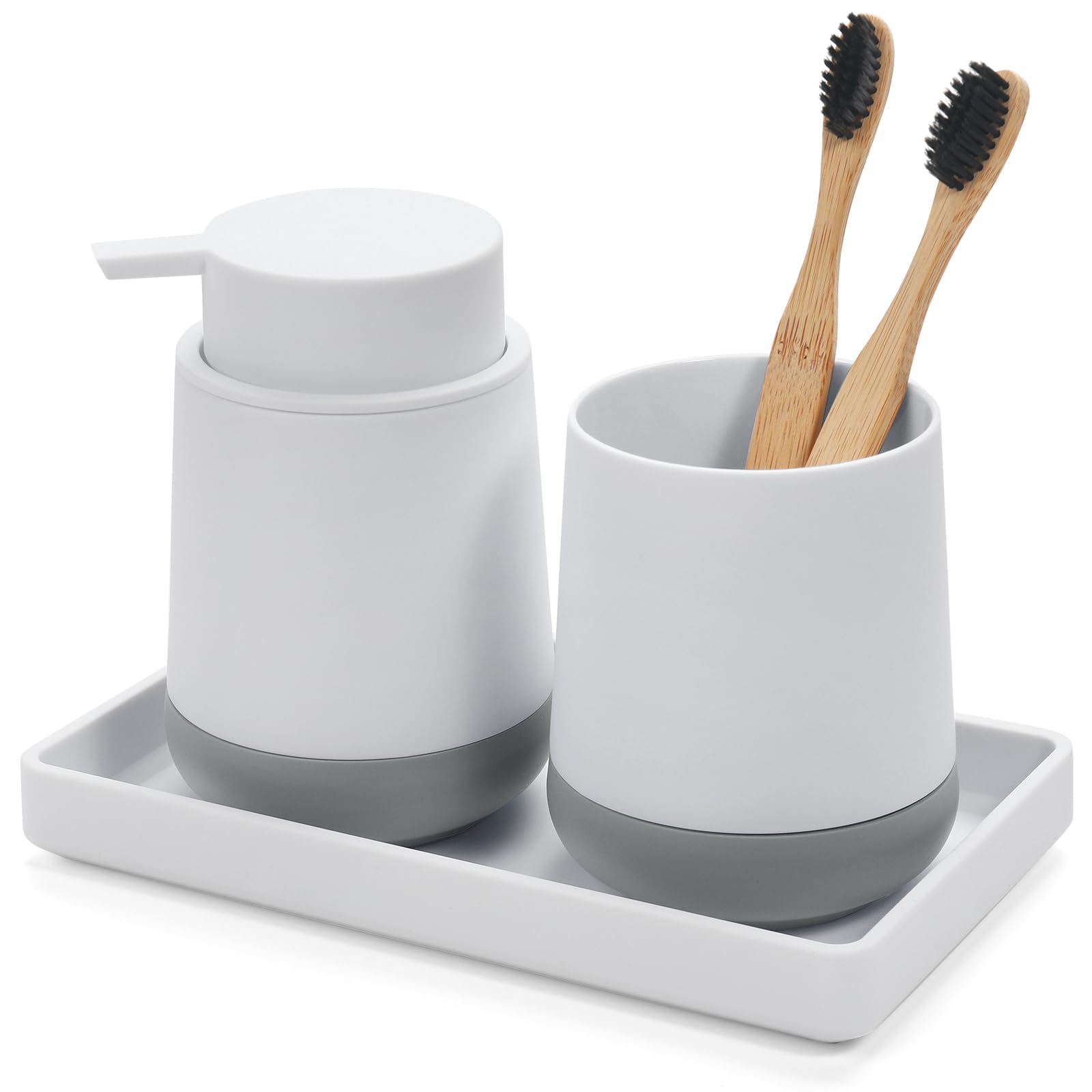Juego de accesorios para baño GAHEFY con dispensador de jabón y bandeja en blanco